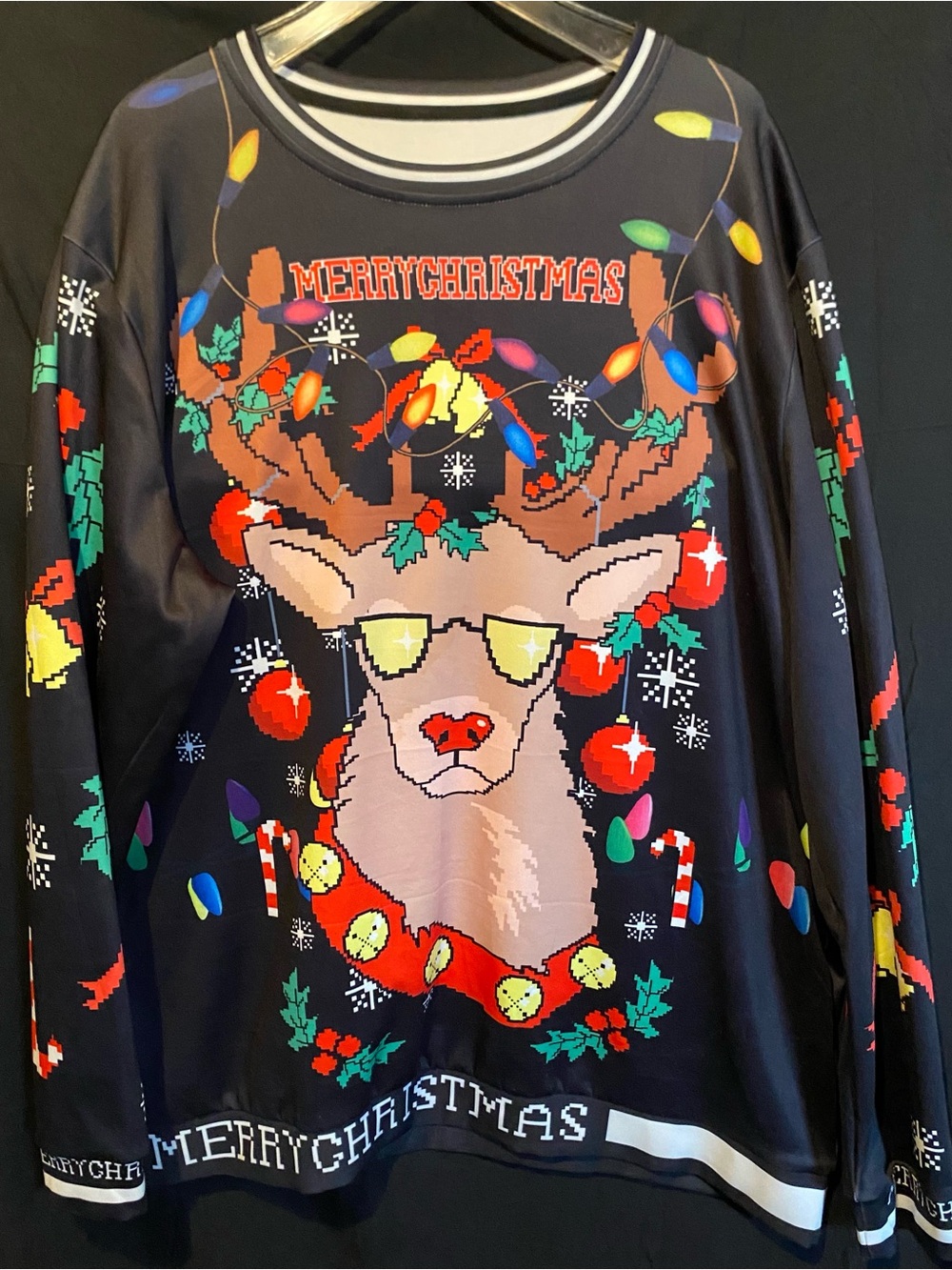 Men's Black 'Merry Christmas' Reindeer Ugly Christmas Sweater